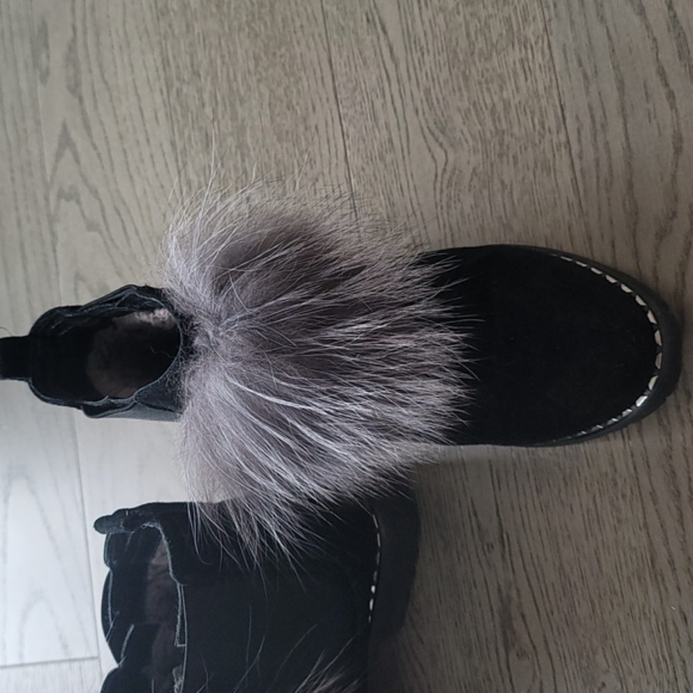 Suede rabbit fur shearling lined booties black